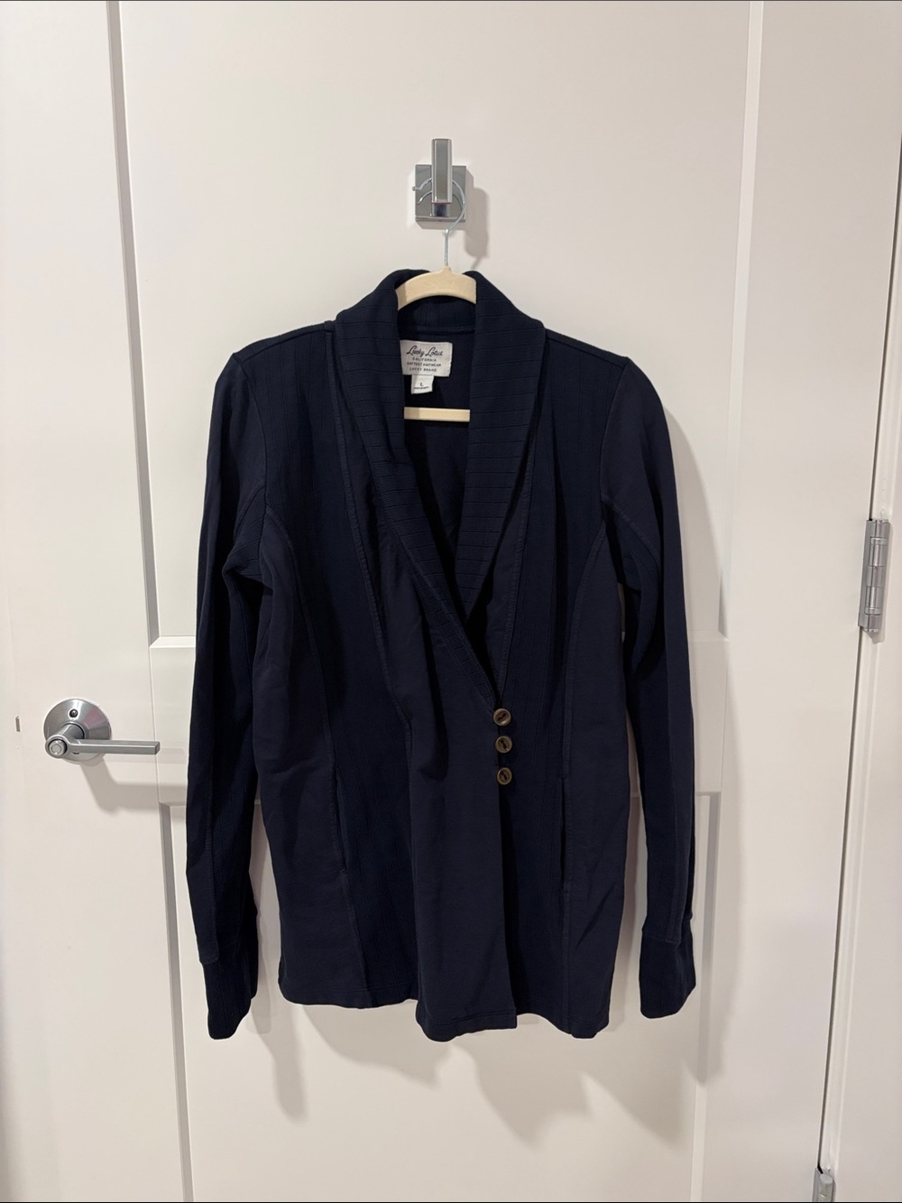 Lucky Brand Navy Shawl-Collar Knit Blazer with Button Front